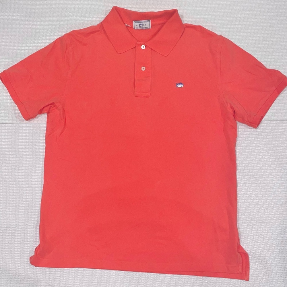 Men’s Coral Southern Tide SS Seersucker Polo Size:Large